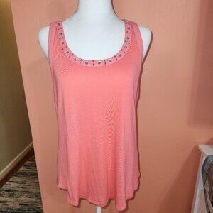 Candies Sleeveless Tank with Whinstones Around the Neck - Pink